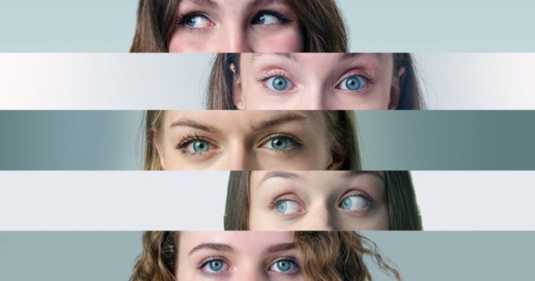 Sliced Layers of Images of Various Woman's Eyes with Differing Expressions