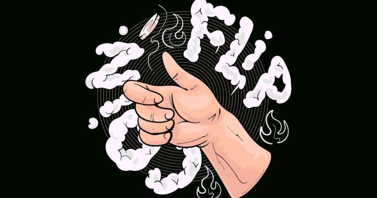 White Cloud Text Reads Coin Flip With Hand And Coin Vector Graphic