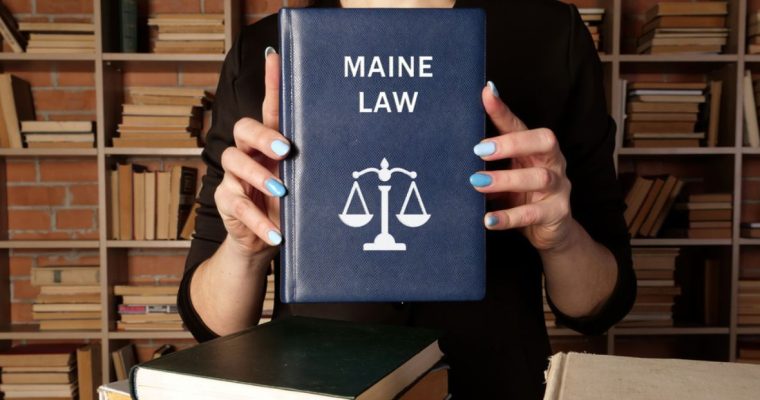 Woman Inside Library Holds Legal Blue Book Saying Maine Law