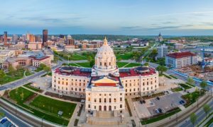 Cityscape Background of St. Paul, Minnesota with State Capitol Building in Foreground
