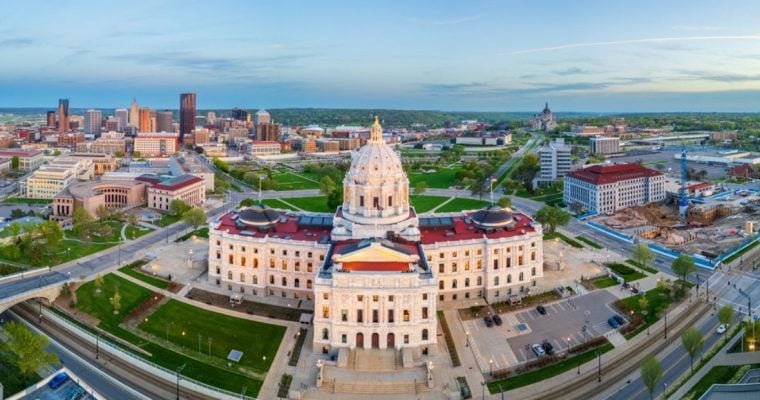 Cityscape Background of St. Paul, Minnesota with State Capitol Building in Foreground