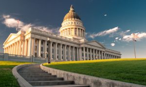 Green Lawn In Front of Utah State Capitol Building in the Afternoon Sunlight