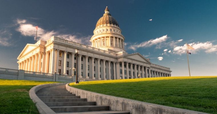 Green Lawn In Front of Utah State Capitol Building in the Afternoon Sunlight
