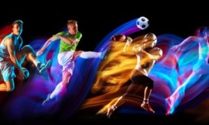 Colorful Illustration of Isolated Athletes of Varying Sports in Motion on Black Background