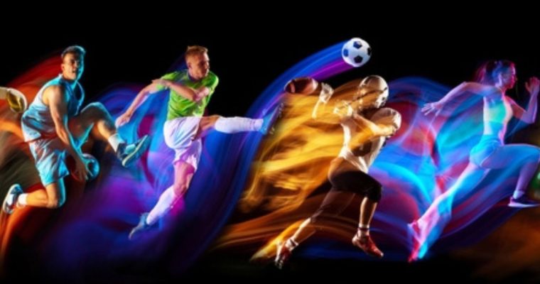 Colorful Illustration of Isolated Athletes of Varying Sports in Motion on Black Background