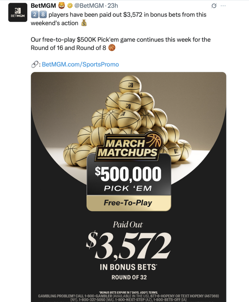 BetMGM March Matchups Pick 'Em Contest Post on X
