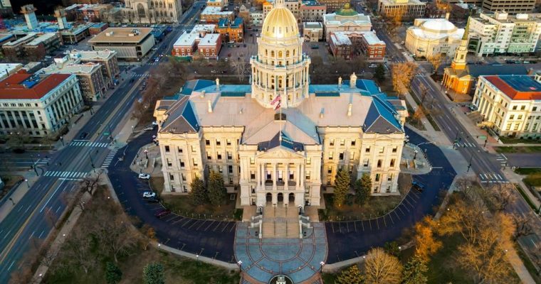 Aerial View of The State Capitol Building and the City of Denver in Colorado