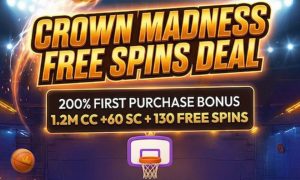 Illustration For Crown Coins Casino March 2026 Promo Reads Crown Madness Free Spins Deal