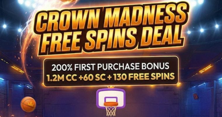 Illustration For Crown Coins Casino March 2026 Promo Reads Crown Madness Free Spins Deal