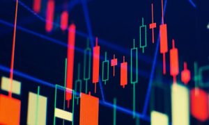 Close up of Colorful Financial Candlestick Graph