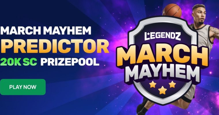Basketball Player In Action Behind Legendz March Mayhem Logo