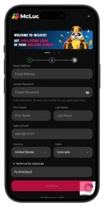 McLuck Casino Sign-Up Page