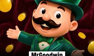 MrGoodwin Casino mascot with gold coins and "MrGoodwin Promo Code 2026" text on a dark red background.
