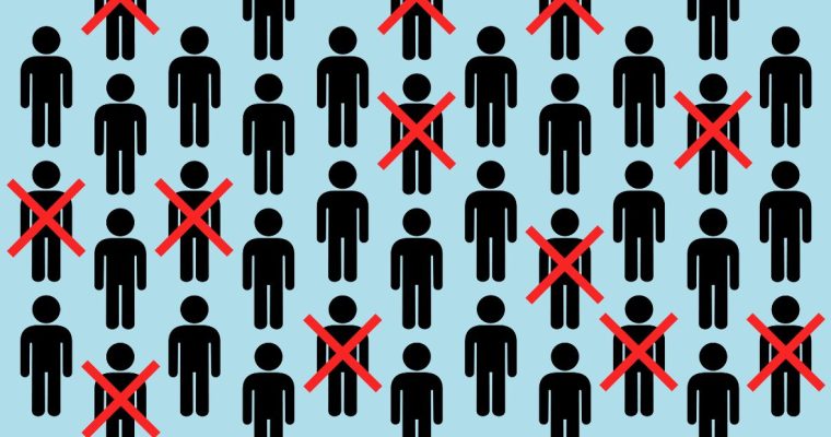 Black Human Figures On Blue Background and Some with Red X's Over Them