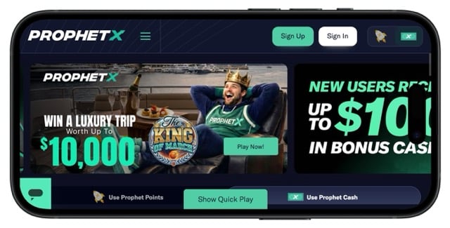 ProphetX legal states homepage showing the ProphetX platform