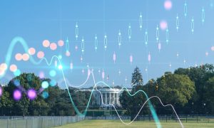 Prediction Market Wavy Graph Digital Overlay On Image of White House