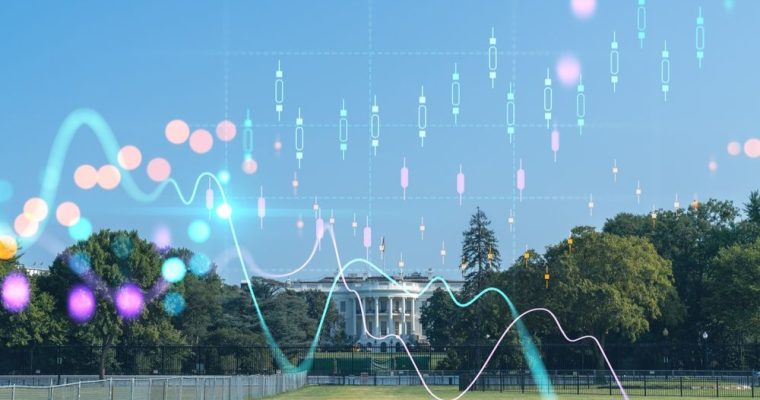Prediction Market Wavy Graph Digital Overlay On Image of White House