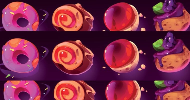 Illustration of Four Colorful Mini Bonbon Sweets Candies in a Row with Different Designs