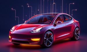 AI Generated Image of a Red Car that Looks Similar to a Tesla Model 3