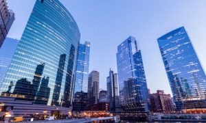 Chicago Cityscape Buildings Along the Riverside During Evening Hours