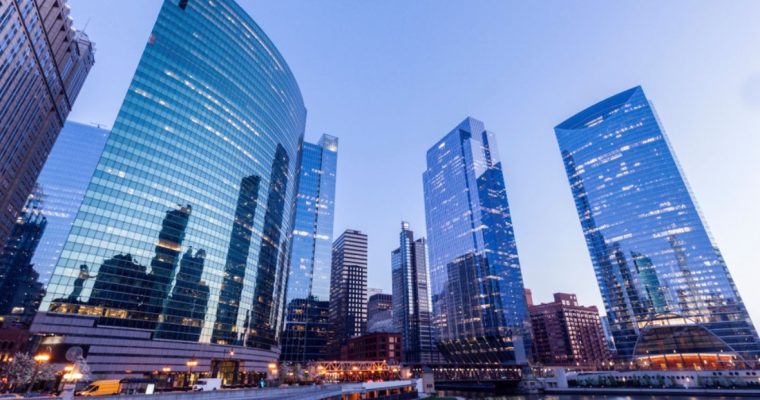 Chicago Cityscape Buildings Along the Riverside During Evening Hours