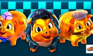 BetMGM's Rakin' Bacon! Online Slots Series Promo Image With Three Cartoon Pigs