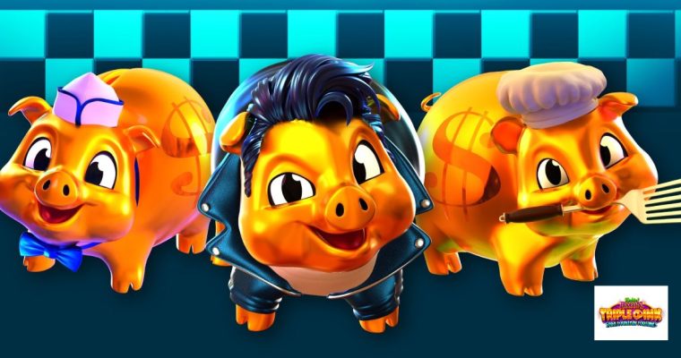 BetMGM's Rakin' Bacon! Online Slots Series Promo Image With Three Cartoon Pigs