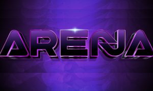 Purple and Black Graphic Design of the Word Arena in Futuristic Font