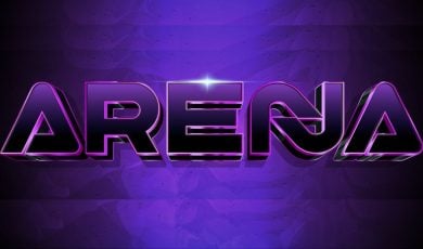 Purple and Black Graphic Design of the Word Arena in Futuristic Font