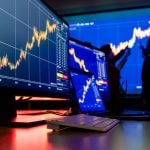 Financial Analysis Graph Chart, Cryptocurrency Report on Multiple Computer Screens