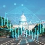 Blue Bar Graph Overlays Image of US Capitol Building in Washington, D.C.