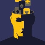 Clip Art of Male Face in Yellow and Black with Playing Cards Inside Head