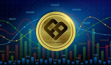 Gold Cryptocurrency Coin Centered Over Bar and Wave Graphs