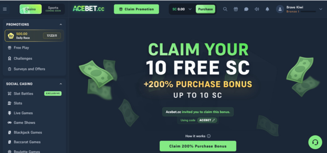 Acebet mobile screen
