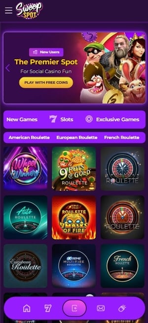 SweepSpot Casino Roulette Games