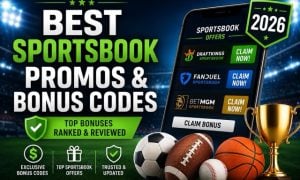 Best sportsbook promos and bonus codes 2026 with sportsbook offers on a mobile phone.