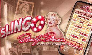 Image of Marilyn Monroe Next to Cell Phone with Slingo Online Casino Game
