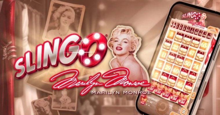 Image of Marilyn Monroe Next to Cell Phone with Slingo Online Casino Game