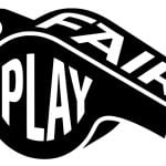 Black Sports Whistle Says Fair Play in White Font on Isolated Background