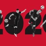 Soccer Players in Action Pictured Over Large 2026 in Black Font Over Red Background