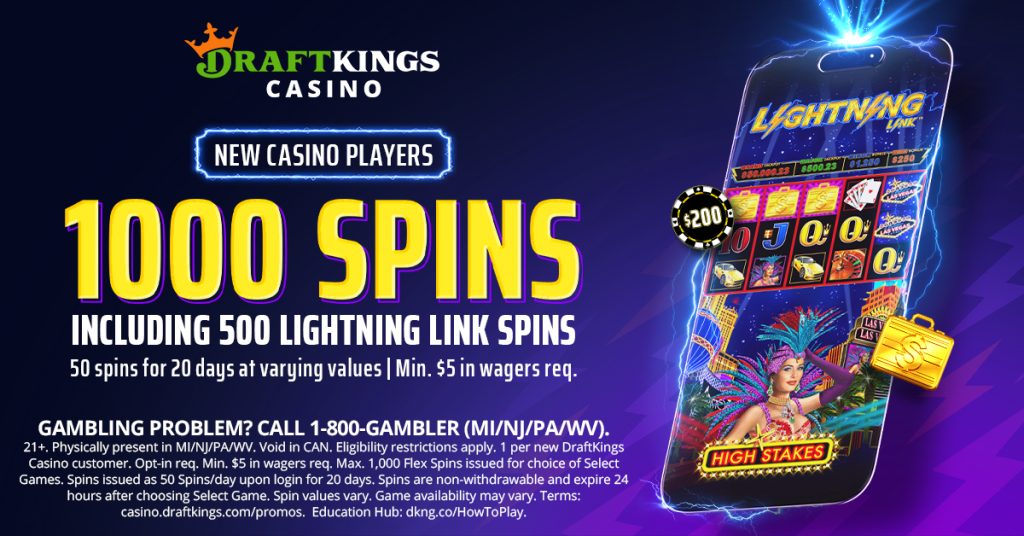 DraftKings Casino Lightning Link Online Slot 500 Spins Promo through Aug 23, 2026
