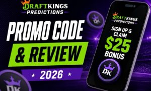 DraftKings Predictions promo code and review featured image with $25 sign-up bonus for 2026.