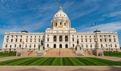 Blue Skies and Green Grass Surround Minnesota's Capitol Building
