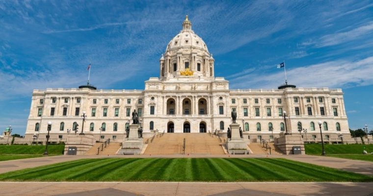 Blue Skies and Green Grass Surround Minnesota's Capitol Building