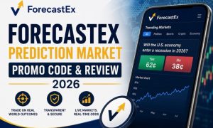 ForecastEx prediction market promo code and review featured image for 2026.