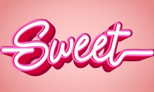 Word Sweet in White with Hot Pink and Red Outline Written in Script Font