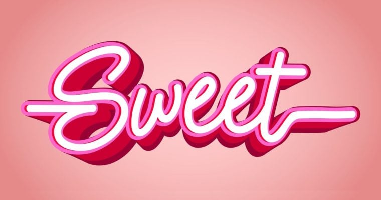 Word Sweet in White with Hot Pink and Red Outline Written in Script Font