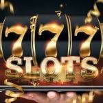 Gold Font Spells Slots and 777 on Black Reel Above Large Tablet Held in Man's Hand