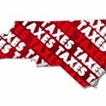 The Word Taxes in Red and White Font Fill An Outline of North Carolina State
