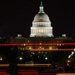 Long Exposure of Street Lights In Front Of US Capitol Building at Night